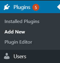 The image displays a WordPress dashboard sidebar highlighting the 'Plugins' section with options for 'Installed Plugins', 'Add New', and 'Plugin Editor'.